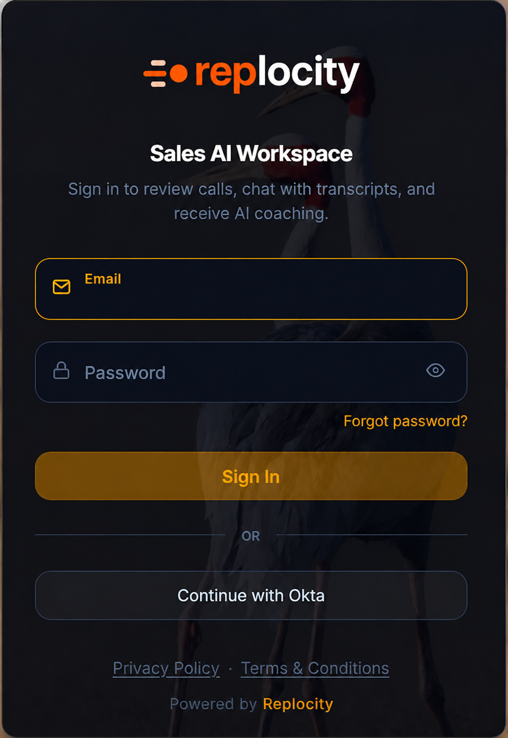 Sign in to the Replocity sales AI workspace